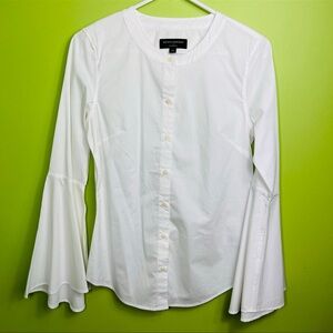 Banana Republic tailored fit flare sleeves white button blouse size 6